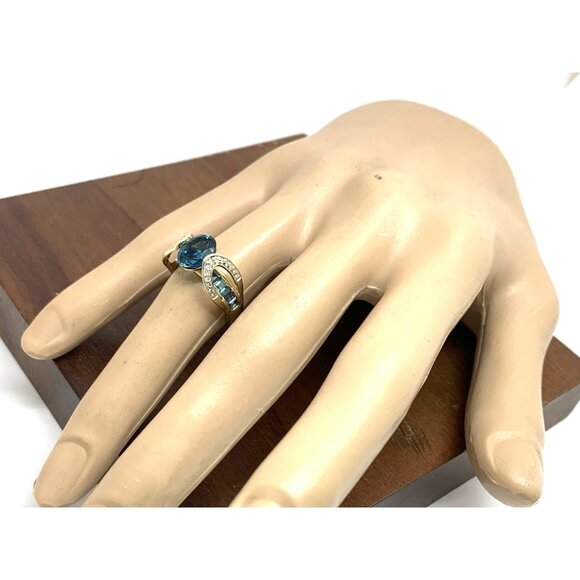Blue Gemstone Diamond Cocktail Ring 10k Yellow Gold Estate Jewelry Womens Size 6 - Picture 14 of 14